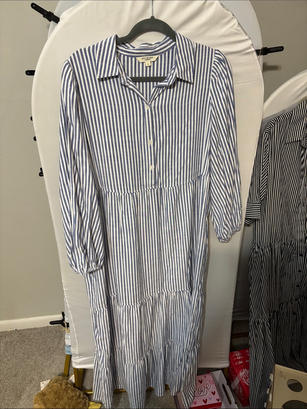 Max Studio Blue and White Striped Maxi Dress